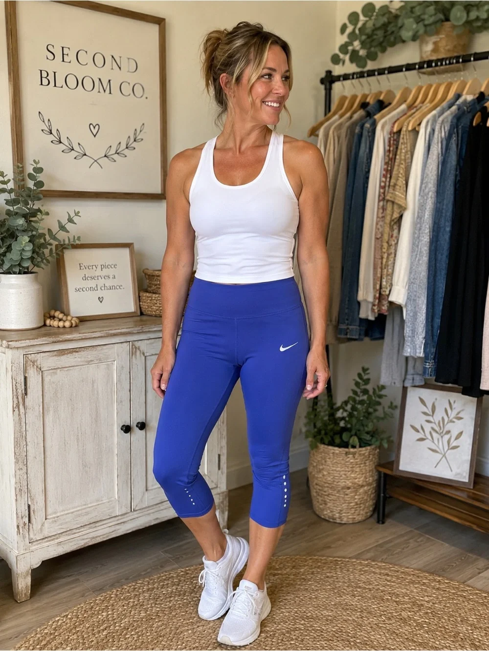 Nike Dri-FIT Women’s Blue Running Capri Leggings Reflective Detail Zip Pocket Md